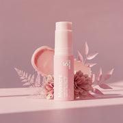 Mossicare Collagen Plumping Balm Stick – pink balm stick product shot with flowers